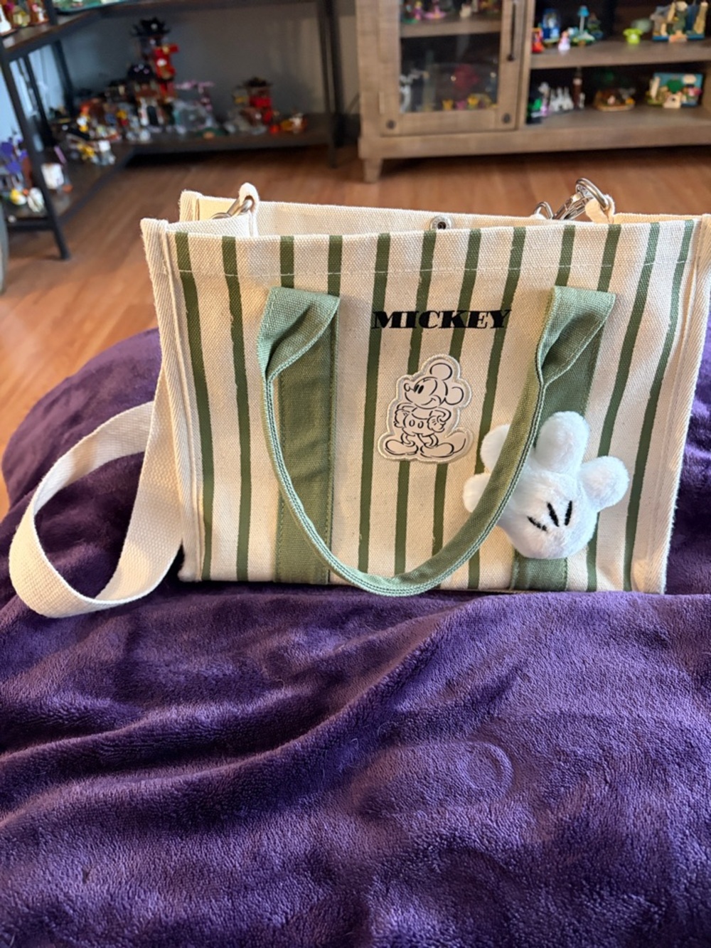 Green & White Striped Canvas Tote Bag
